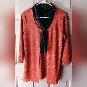 Elegant Lace Women's Blouse - Orange and Black